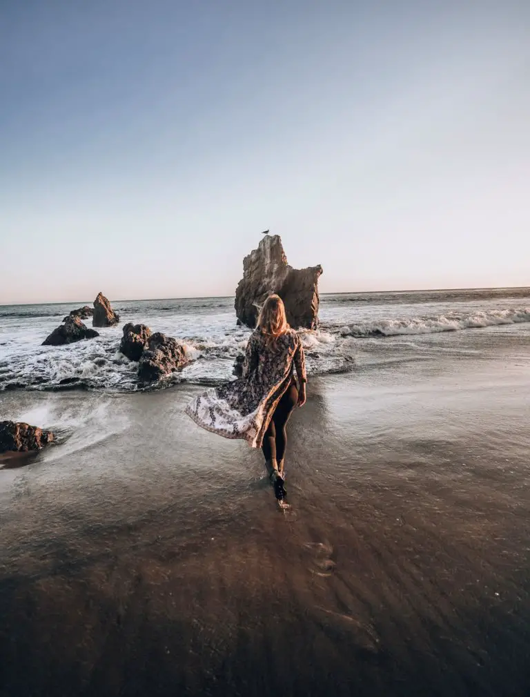 Monica walking into the ocean at El Matador Beach, one of the closest beaches to Phoenix.